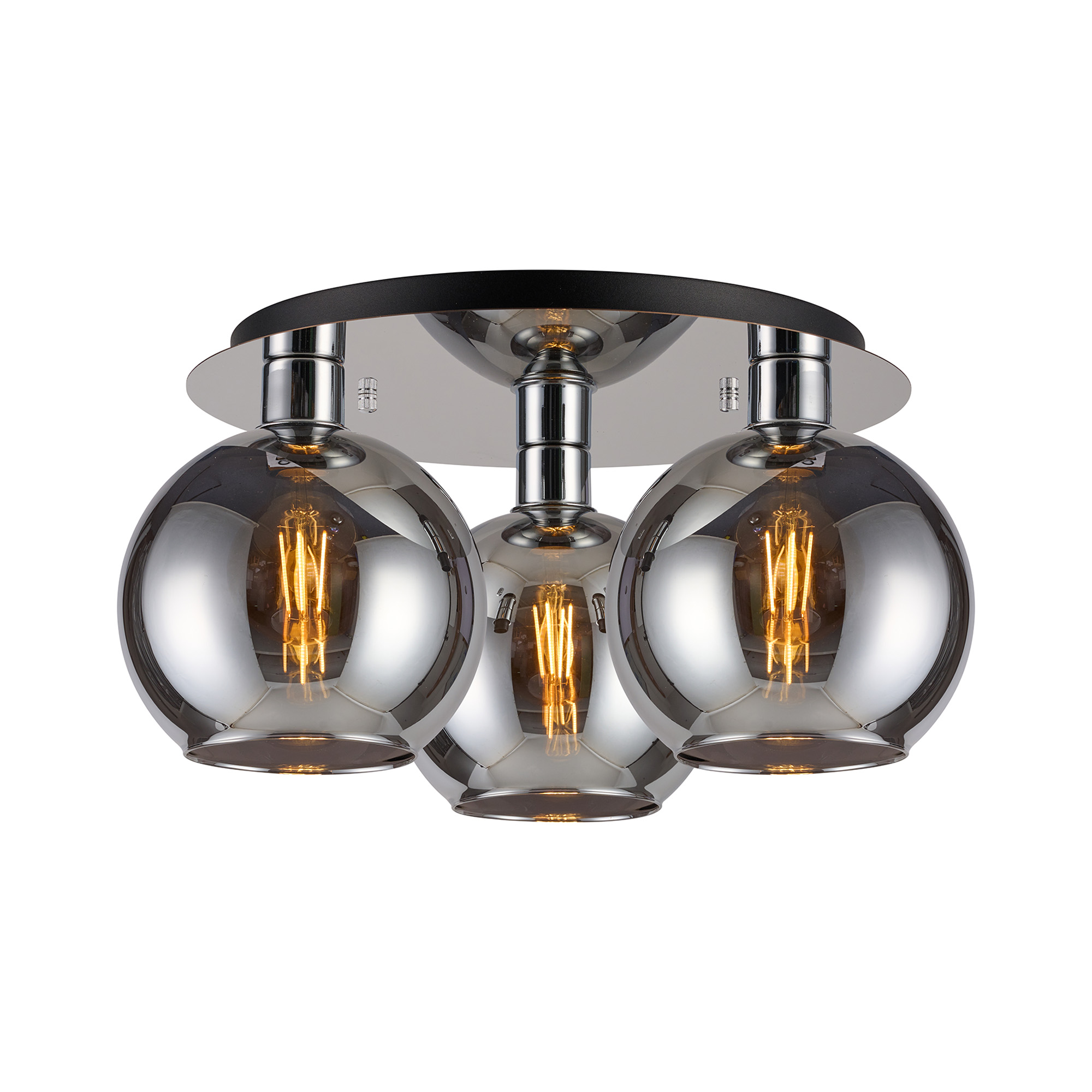 DK1343  Lori 40cm Round Ceiling Flush, 3 Light Flush Fitting, Polished Chrome/Chrome Open Mouth Round Globe Shades